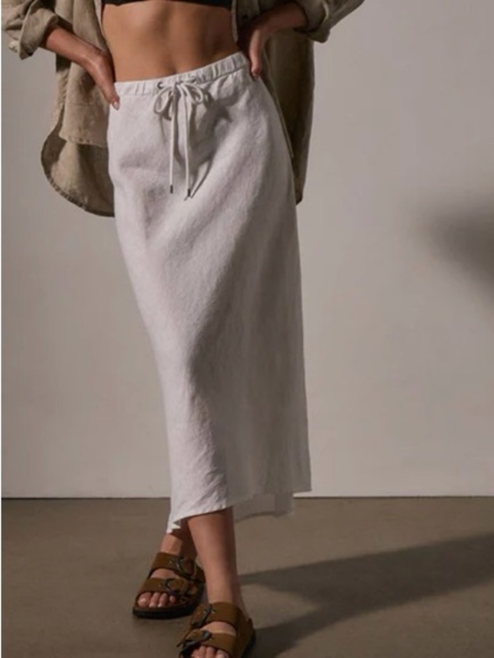 James Perse white linen Drawstring Maxi Skirt